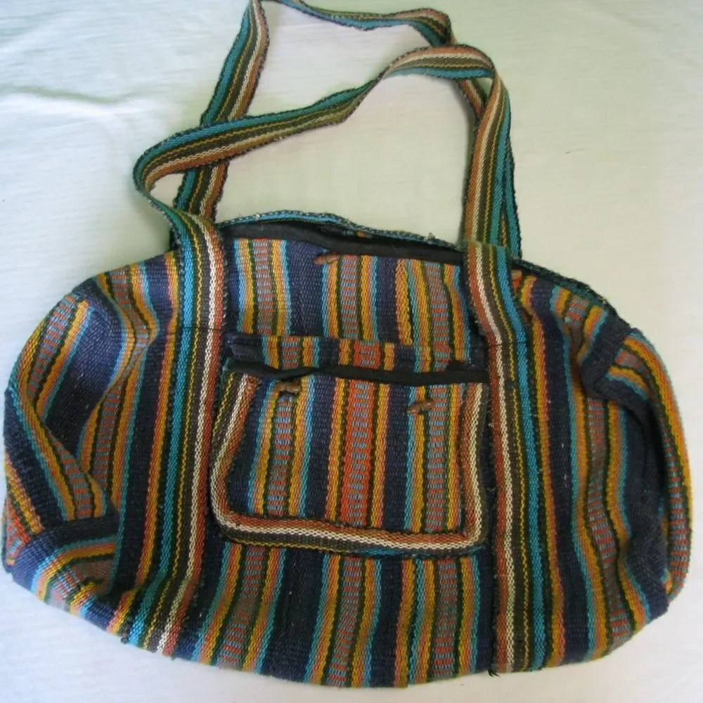 Vintage Knit Duffle Bag Colored Stripes